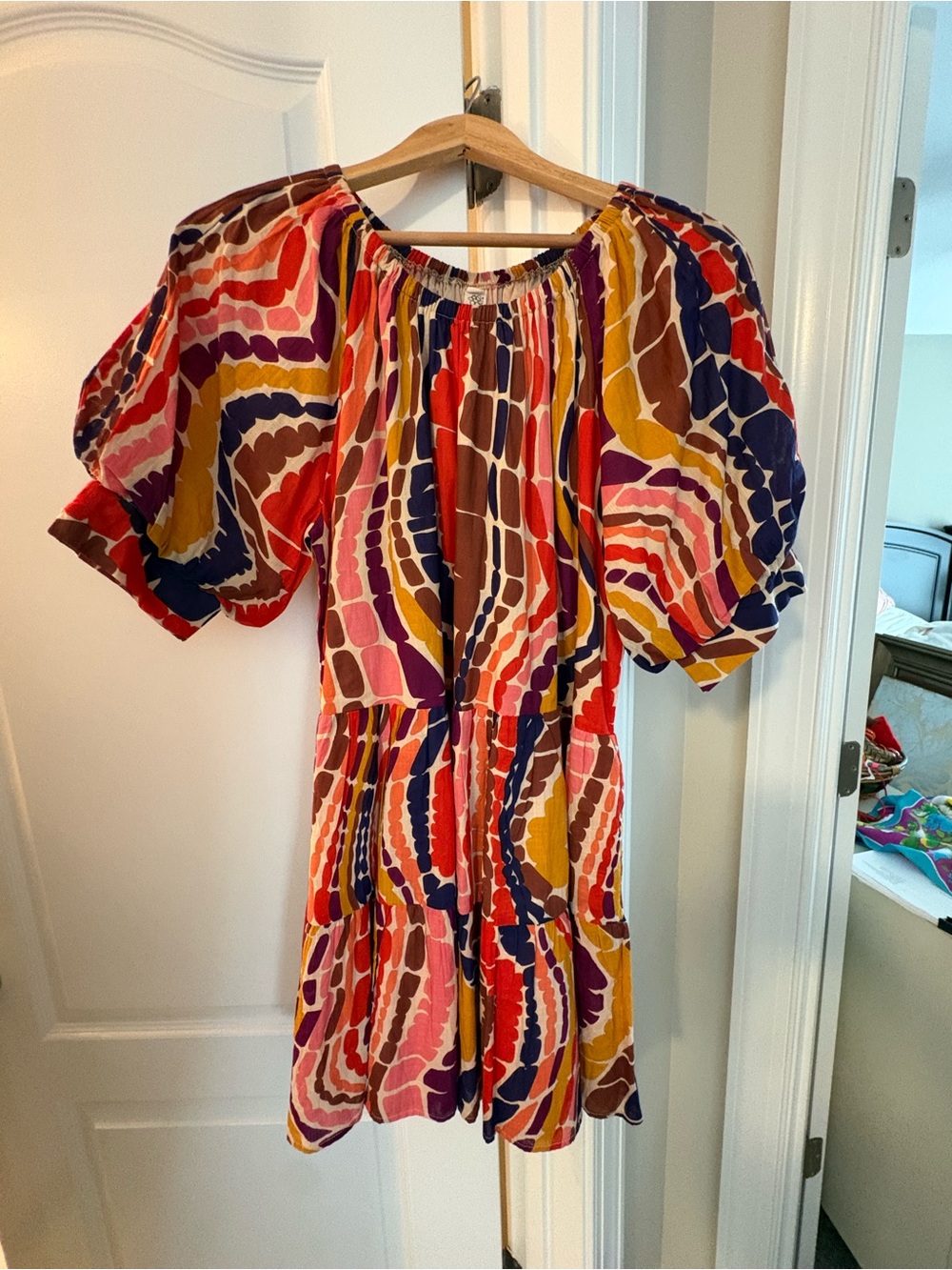 Uncle Frank Multicolor Abstract Puff-Sleeve Mini Dress NET